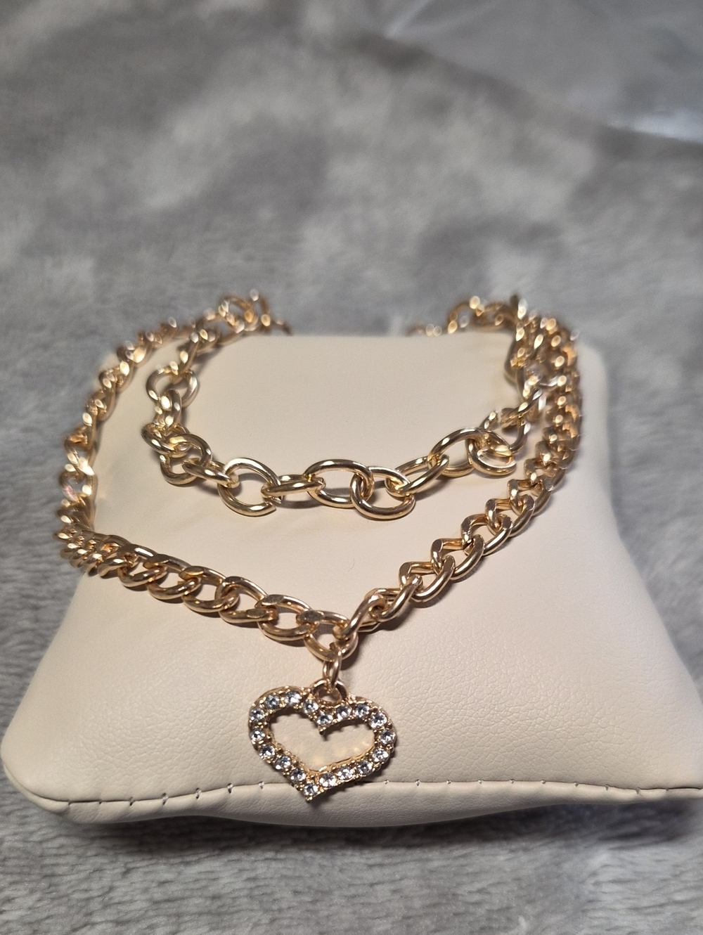 Gold Heart Pendant Chunky Chain Bracelet- Women Jewelry